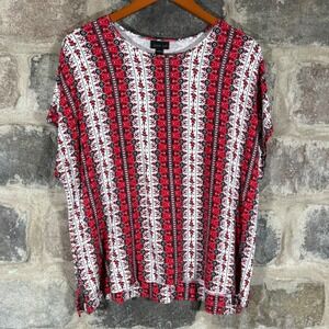 J.Jill Wearever Collection XL Red Paisley Print Top Boxy Lightweight Boho Summer